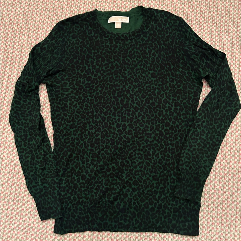 MICHAEL KORS green and black cheetah print sweater, amazing worn condition!